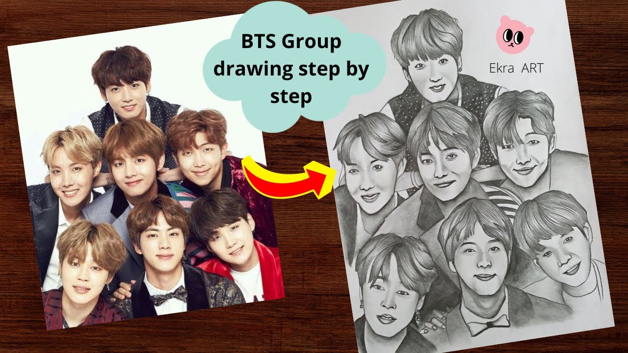 BTS GROUP DRAWING SKETCH | Bts drawings, Kpop drawings, Celebrity drawings-iangel.vn