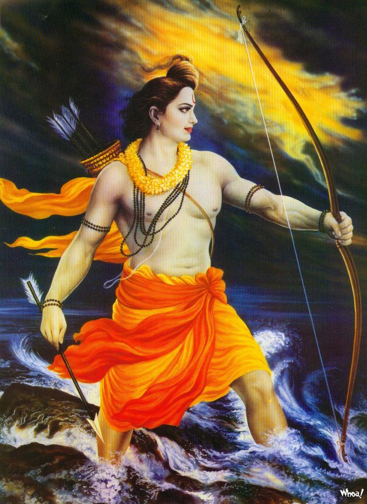 Lord Shree Ram And His Bow And Arrow With Blue Background Wallpaper
